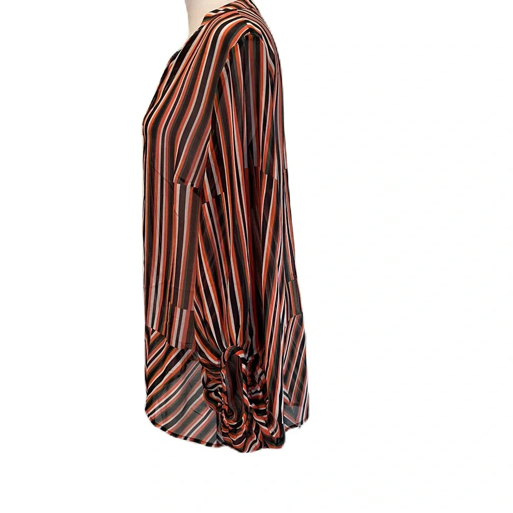 Cabi Orange, Blue, Green & White Striped Sheer V-Neck Blouse Small - Picture 4 of 13